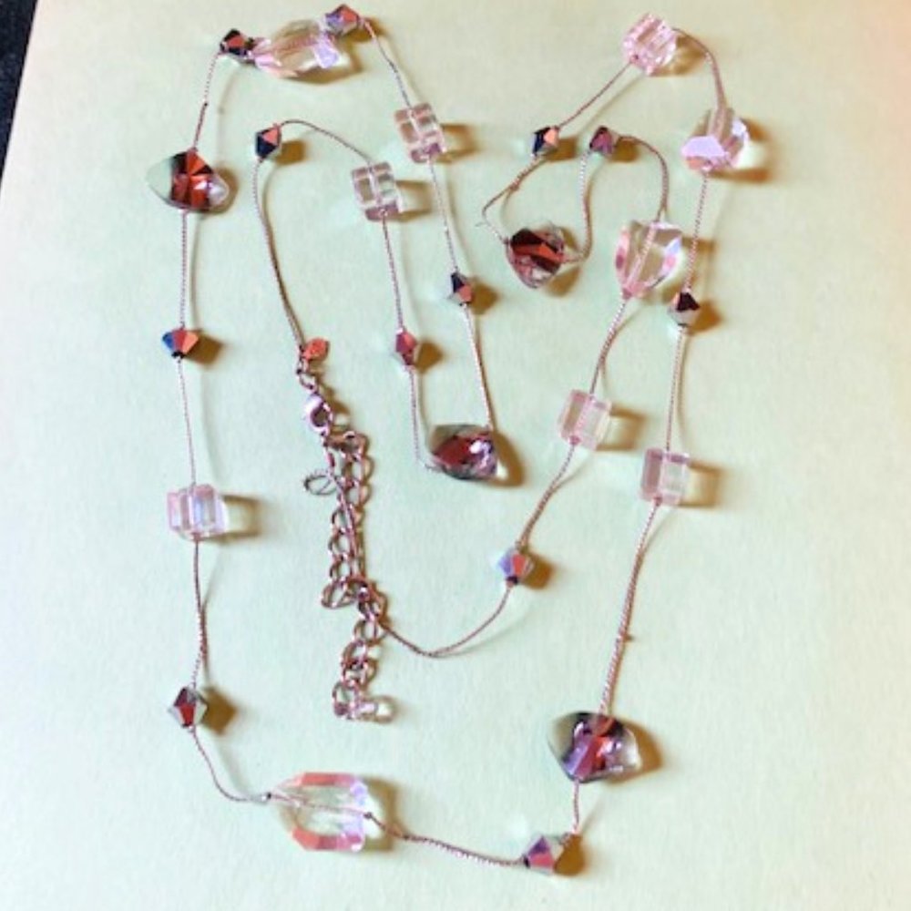 Premier Design clear and silver bead long statement necklace